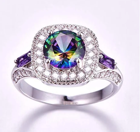 China Wholesale 925 Sterling Silver Round Created Rainbow Topaz Ring for Woman