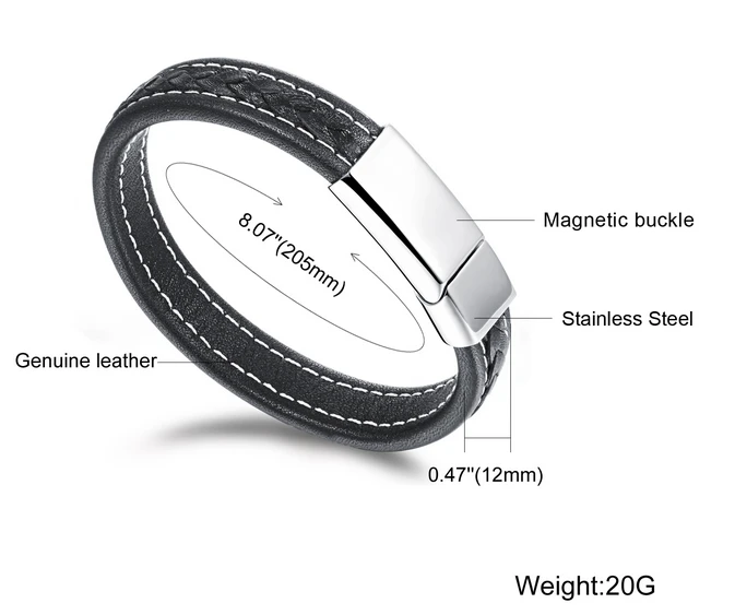 China Wholesale Fashion black Mens jewelry Genuine Leather bracelet with Stainless steel buckle