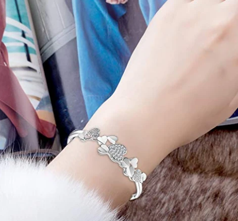 Crystal Bangle Bracelets For Womens Girls 925 Silver Plated Jewelry Christmas Gift