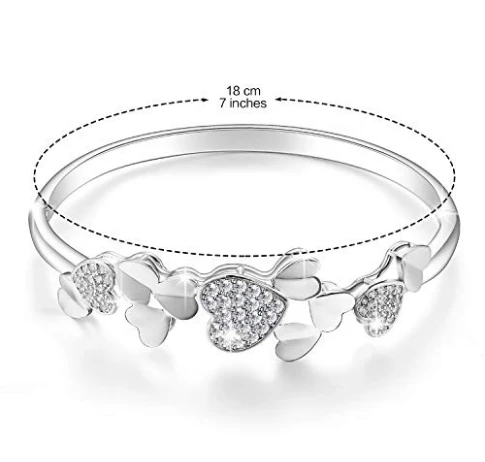 Crystal Bangle Bracelets For Womens Girls 925 Silver Plated Jewelry Christmas Gift
