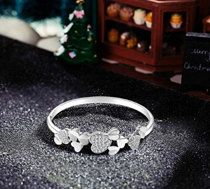 Crystal Bangle Bracelets For Womens Girls 925 Silver Plated Jewelry Christmas Gift