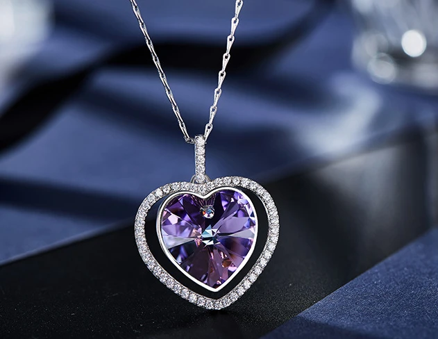 Custom Crystals Jewelry 925 Sterling Silver Heart Pendant Necklace Supplier Shenzhen