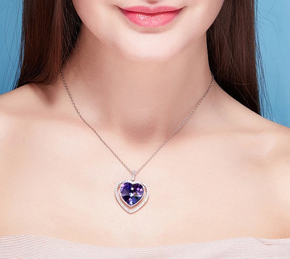 Custom Crystals Jewelry 925 Sterling Silver Heart Pendant Necklace Supplier Shenzhen
