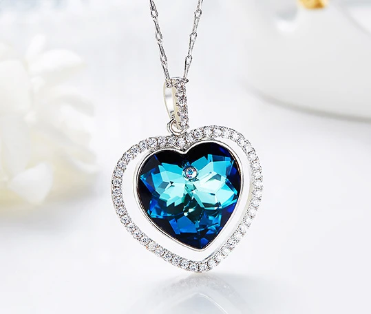 Custom Crystals Jewelry 925 Sterling Silver Heart Pendant Necklace Supplier Shenzhen