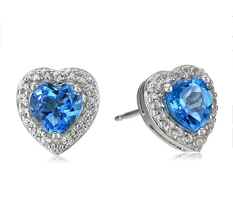 Custom Sterling Silver Birthstone and Created White Sapphire Halo Heart Stud Earrings Manufacturer China