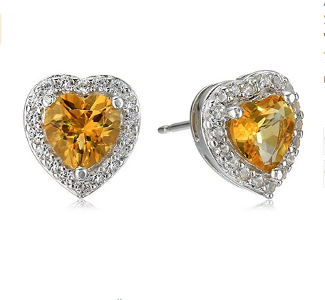 Custom Sterling Silver Birthstone and Created White Sapphire Halo Heart Stud Earrings Manufacturer China