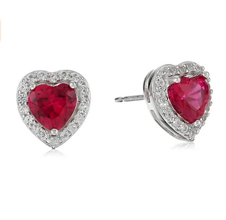 Custom Sterling Silver Birthstone and Created White Sapphire Halo Heart Stud Earrings Manufacturer China