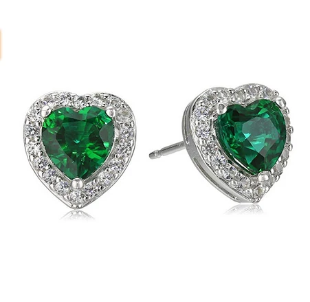 Custom Sterling Silver Birthstone and Created White Sapphire Halo Heart Stud Earrings Manufacturer China