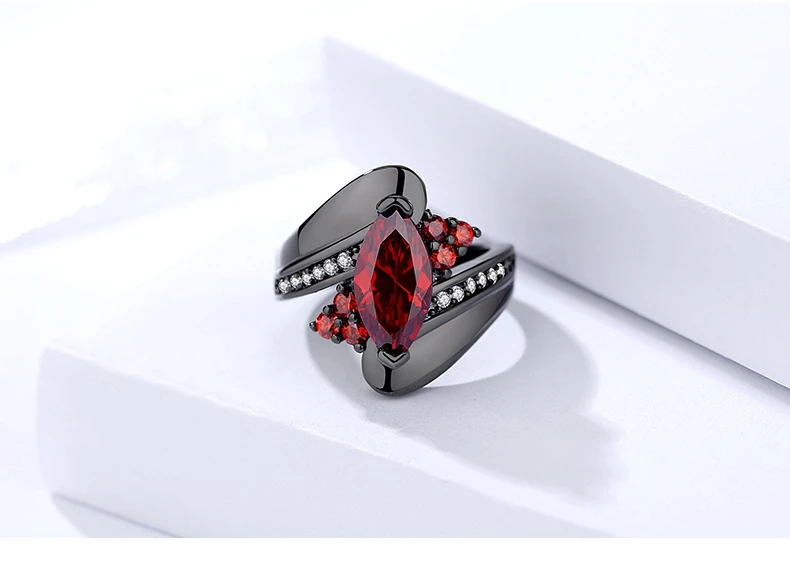 Custom unique wave design black gold ruby gemstone finger ring for women