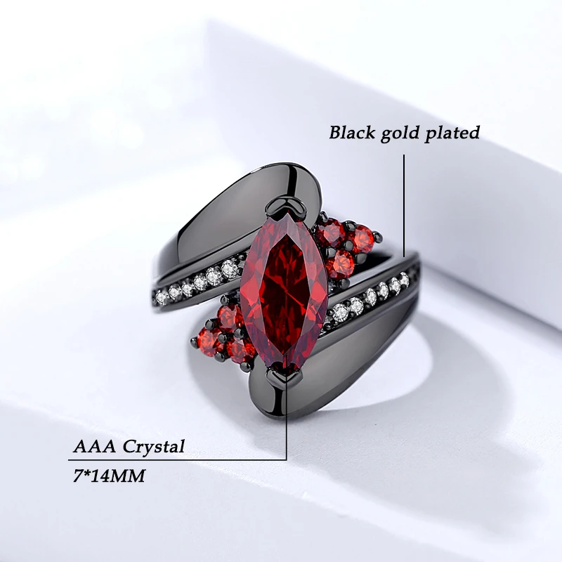 Custom unique wave design black gold ruby gemstone finger ring for women