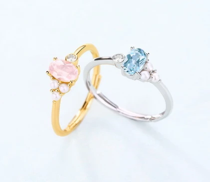 Dainty petite white gold topaz pearl jewelry sterling silver cluster ring manufacturer oem