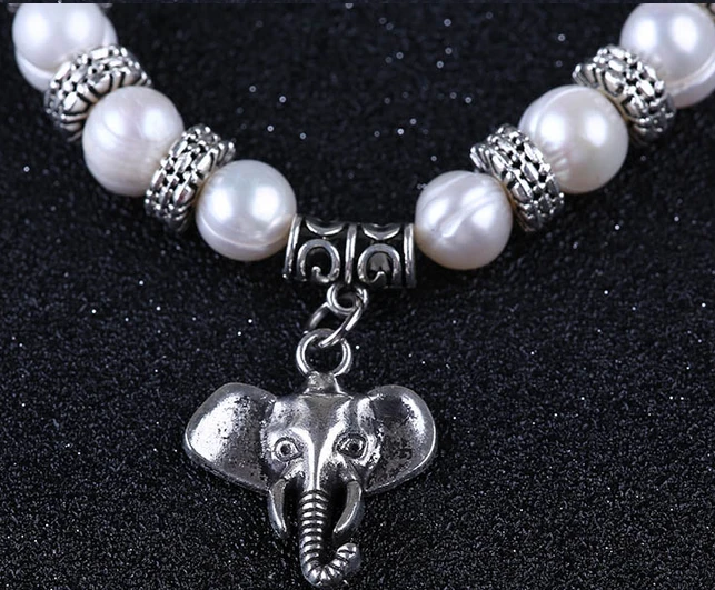 Elephant Pendant 10mm White Pearl Alloy Bracelet Supplier China