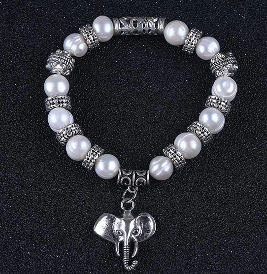 Elephant Pendant 10mm White Pearl Alloy Bracelet Supplier China