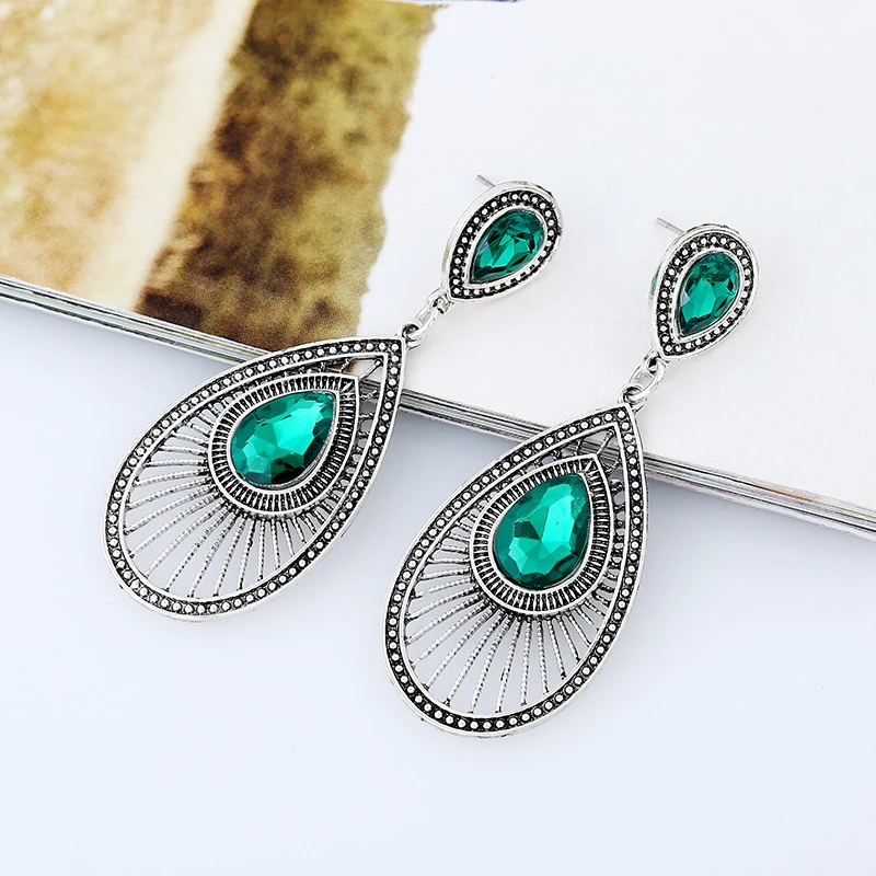Europe and America water drops retro hollow personality jeweled wild earrings