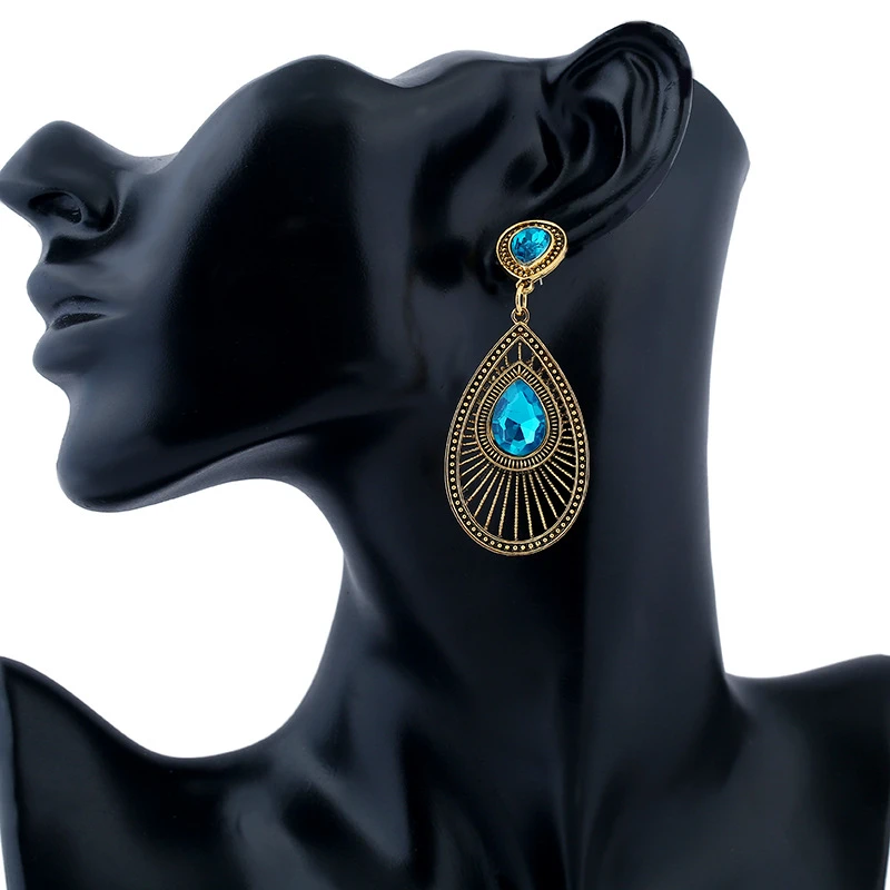 Europe and America water drops retro hollow personality jeweled wild earrings