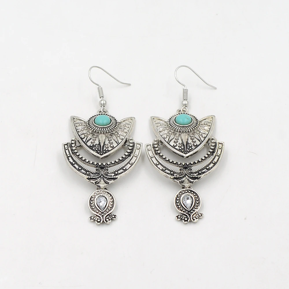 Europe and the United States new earrings exaggerated national alloy earrings manufacturers wholesale diamond turquoise earrings
