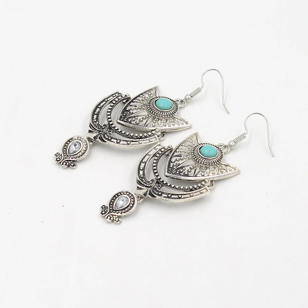 Europe and the United States new earrings exaggerated national alloy earrings manufacturers wholesale diamond turquoise earrings