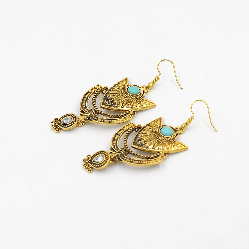 Europe and the United States new earrings exaggerated national alloy earrings manufacturers wholesale diamond turquoise earrings