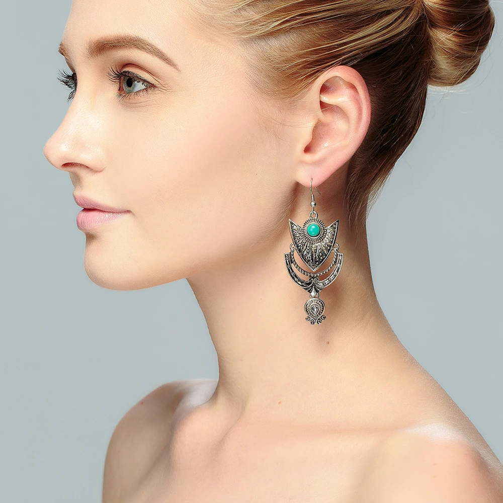 Europe and the United States new earrings exaggerated national alloy earrings manufacturers wholesale diamond turquoise earrings