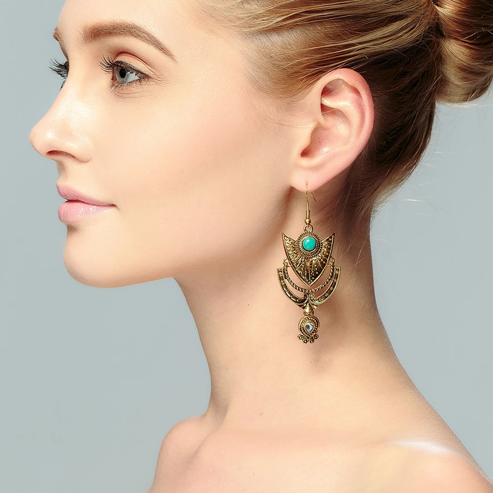 Europe and the United States new earrings exaggerated national alloy earrings manufacturers wholesale diamond turquoise earrings