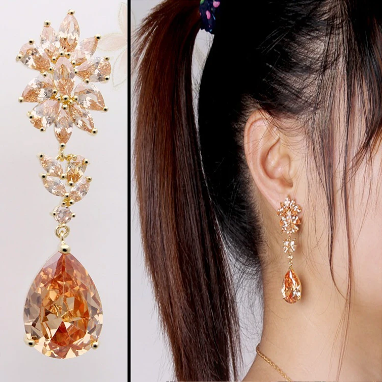 European and American jewelry zircon Austrian crystal long earrings high ear earrings wholesale