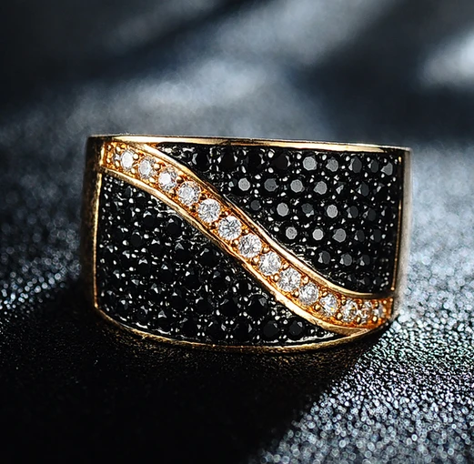 Factory reasonable price black zircon rings 18k gold for men