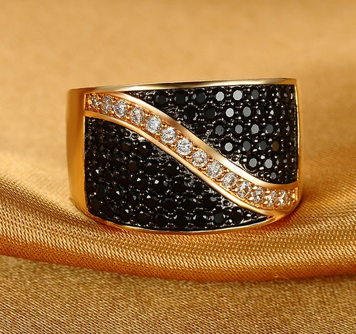 Factory reasonable price black zircon rings 18k gold for men