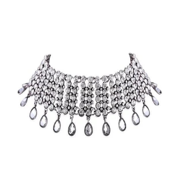 Fashion Europe Statement Necklace American Woman Costume Rhinestone Choker Collar Necklace Jewelry NA2