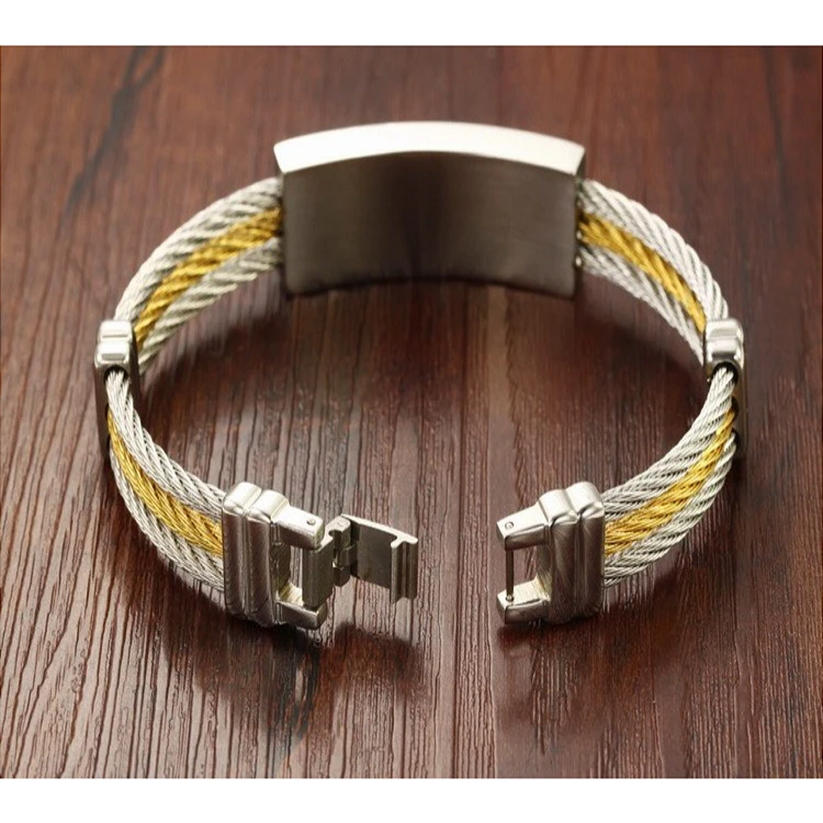 Fashion Men's Stainless Steel Titanium Bracelets Wholesale  Golden Jewelry ,Charm Triple Wire Bangles For Man With Metal Cross Buckle