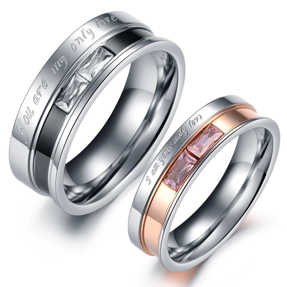 China Fashion Rose Gold Black Stainless Steel Couple Finger Wedding Ring Hersteller