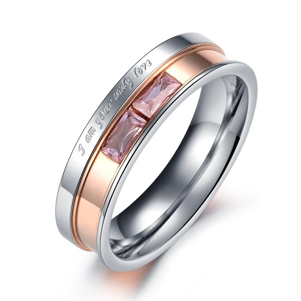 Fashion Rose Gold Black Stainless Steel Couple Finger Wedding Ring