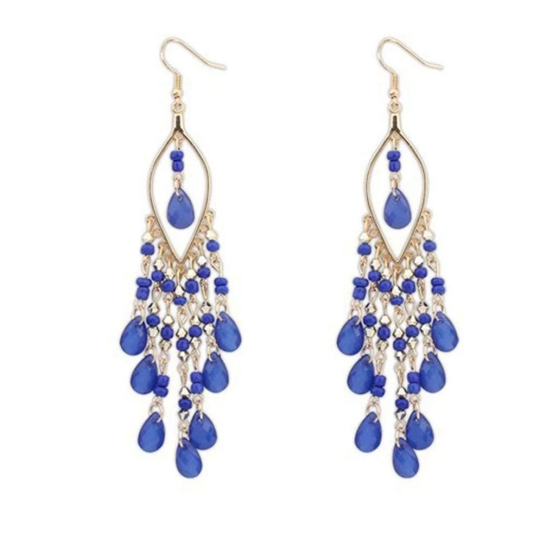 China Fashion Women Long  Beaded Ear Stud Hook Dangle Earrings Jewelry Multi Color for Wemen Choose As Gift Hersteller