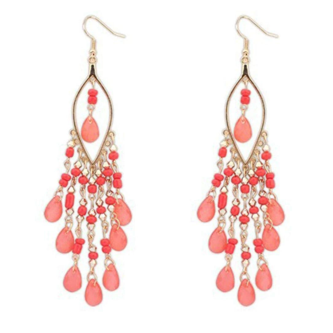 Fashion Women Long  Beaded Ear Stud Hook Dangle Earrings Jewelry Multi Color for Wemen Choose As Gift