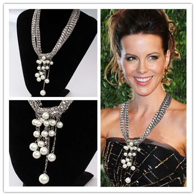 China Fashion Pearl Accessoires attraktiv Stil Gold Halskette Kette Women Multi Layer Halskette mit Metall Kette Hersteller