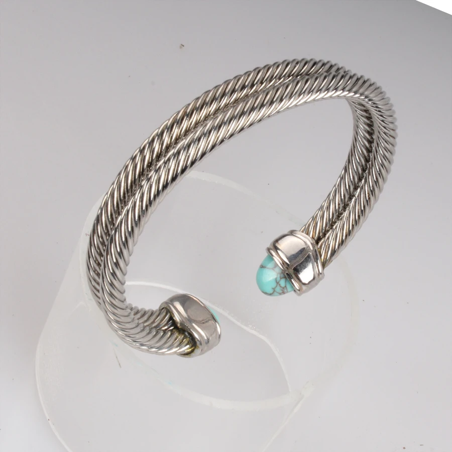 Fashoin trendy women copper textured cuff bangle with turquoise,personalized open wrist bangle bracelet Silver charm bracelet wholesale