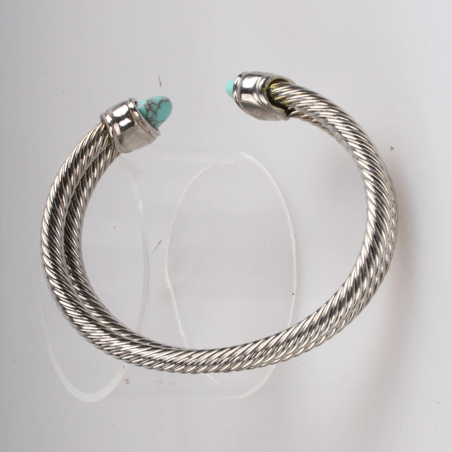 Fashoin trendy women copper textured cuff bangle with turquoise,personalized open wrist bangle bracelet Silver charm bracelet wholesale