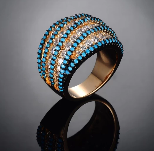 China Gold White Blue Zircon Stone Women Men Ring Manufacturer in China manufacturer