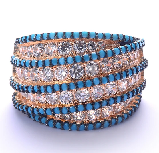 Gold White Blue Zircon Stone Women Men Ring Manufacturer in China