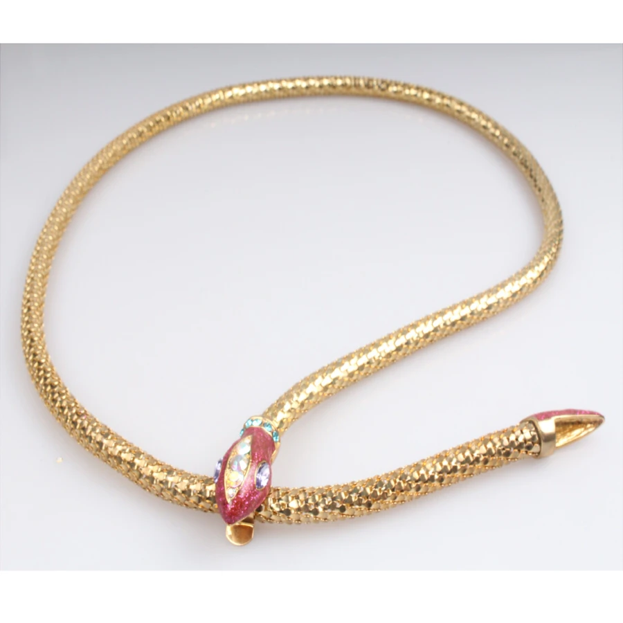 Gold elastic fish scale chain metal belt the latest fashion factory outlet large rhinestone snake head belt moroccan