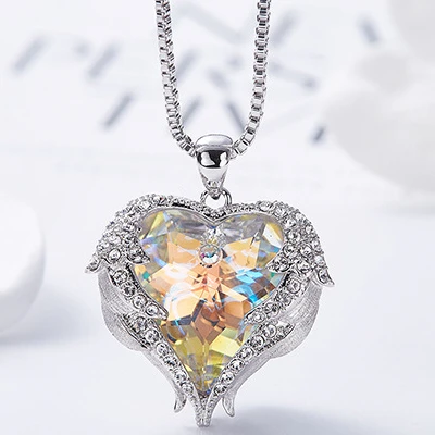Graceful simple womens fashion necklace with crystal heart of the ocean pendant necklace jewelry AB color