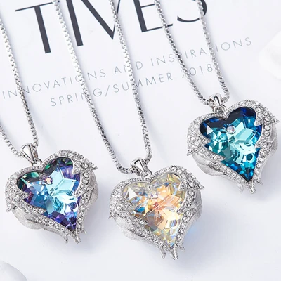 Graceful simple womens fashion necklace with crystal heart of the ocean pendant necklace jewelry AB color