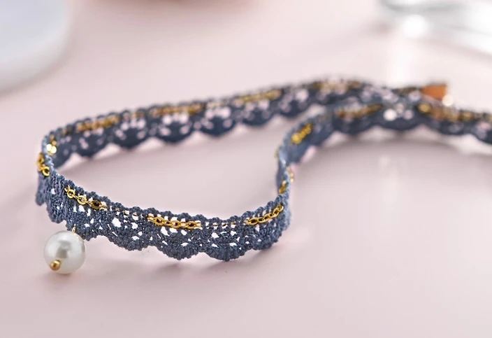 High Quality Manufacturer Zinc Alloy Lace Necklace with Artificial pearls pendant