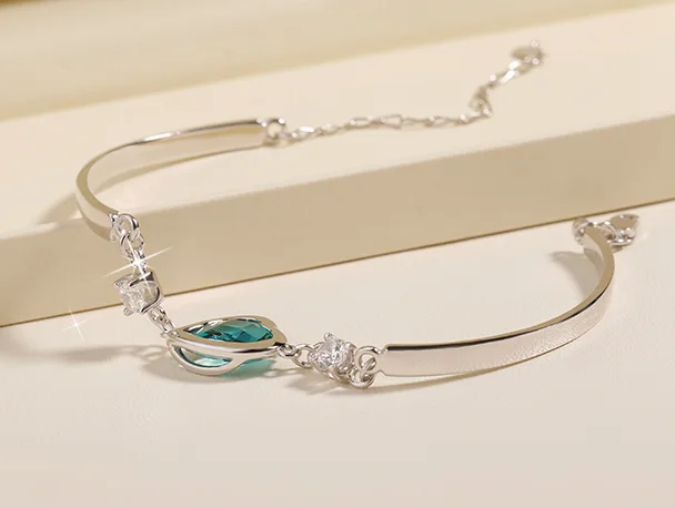 High Quality Sterling Silver Heart Shape Gemstone Bracelet Bangle Manufacturer in China