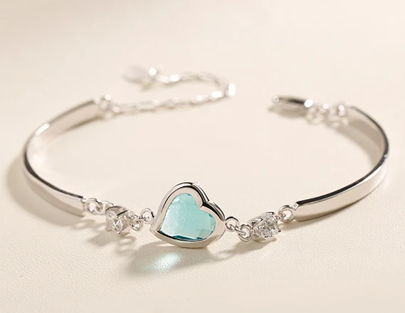 High Quality Sterling Silver Heart Shape Gemstone Bracelet Bangle Manufacturer in China