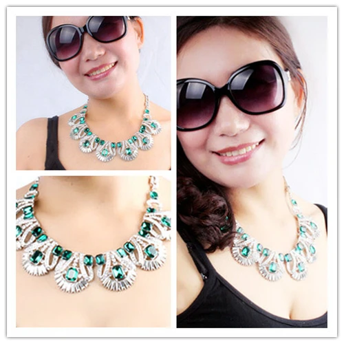 Hot Selling Colorful Glass stones Necklace Jewelry Factory 2017 The Latest Crystal Fashion Chunky Necklace Statement Jewelry necklace