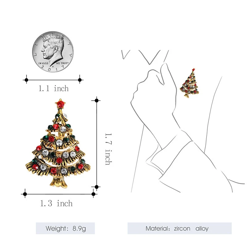 Hot selling New Christmas Tree Brooch Decoration Large Crystals Pin Brooch for Christmas Gifts