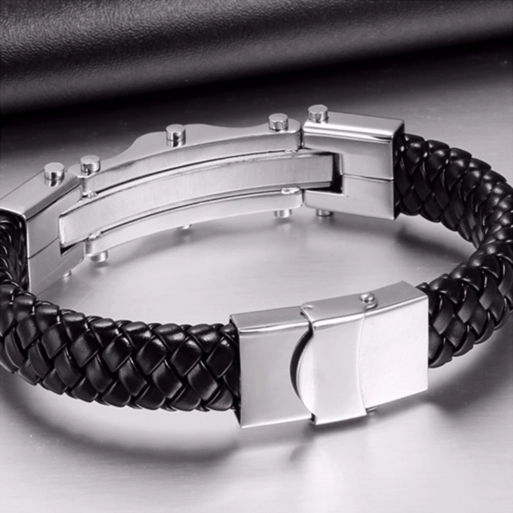 Japan and South Korea titanium steel jewelry wholesale men Leather braided bracelet TS1