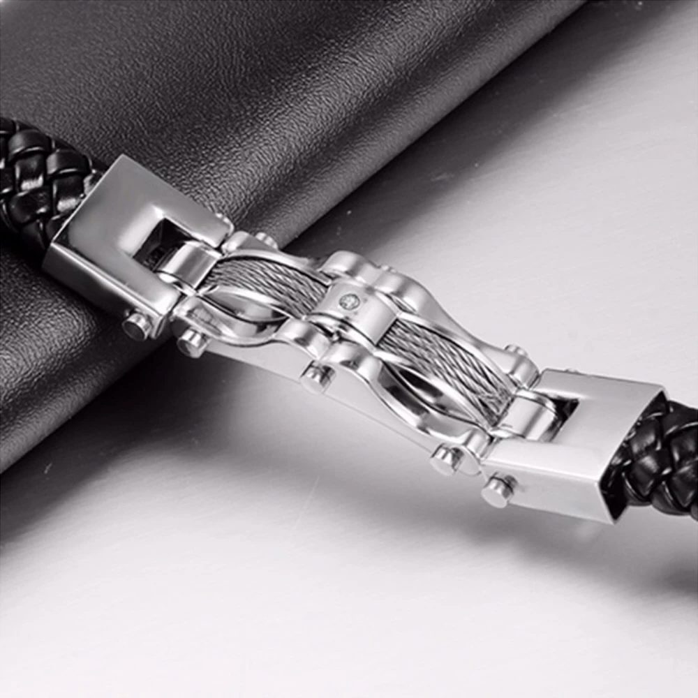 Japan and South Korea titanium steel jewelry wholesale men Leather braided bracelet TS1