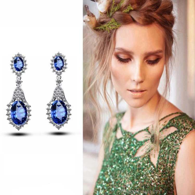 Jewelry factory wholesale 2017 fashion brass copper design zircon drop earrings