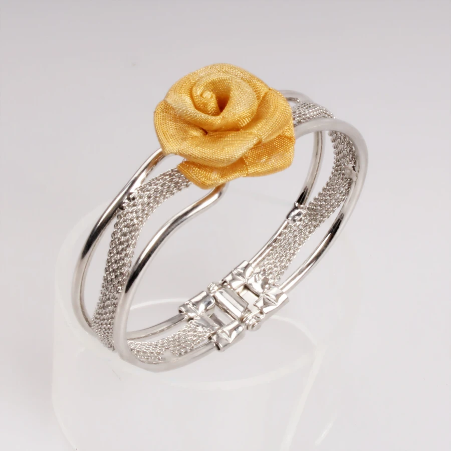 Jewelry wholesale jewellery, latest design  bangle, 24k gold color exquisite flower women silver bangle